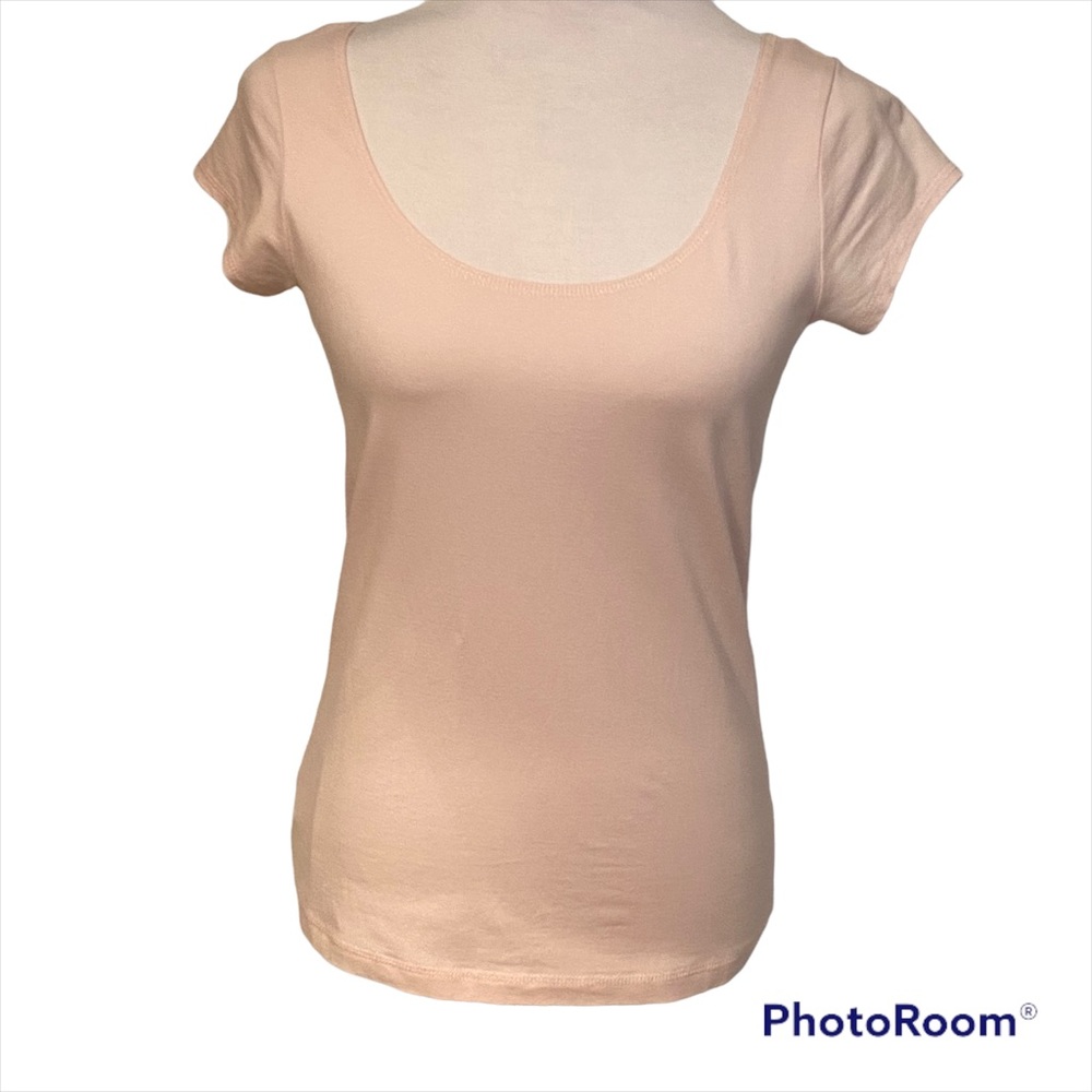 W By WORTH TOP TEE CAP SHORT SLEEVE PALE PINK STRETCH SCOOP BALLET NECK SIZE S